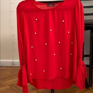 Red pearl embellished top